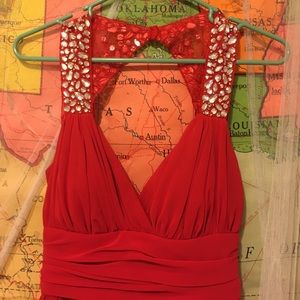 Red short cocktail dress w/open back!